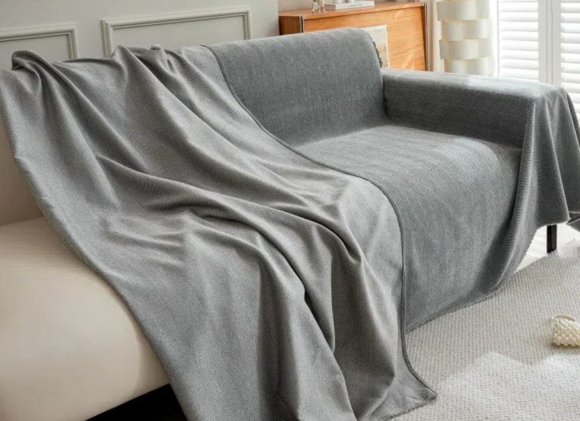 NUGGAL Herringbone Cream All-Season Luxury Scratch-Resistant Sofa Cover for Pet Parents