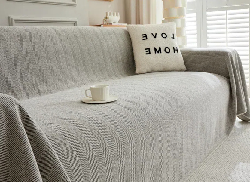 NUGGAL Herringbone Cream All-Season Luxury Scratch-Resistant Sofa Cover for Pet Parents