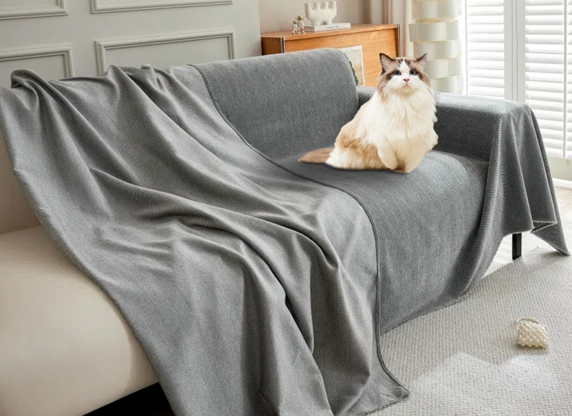NUGGAL Herringbone Cream All-Season Luxury Scratch-Resistant Sofa Cover for Pet Parents