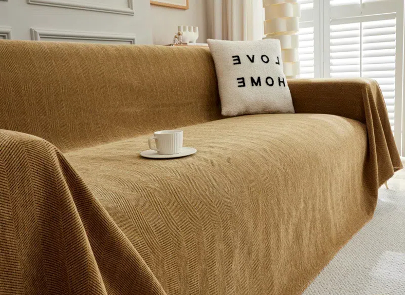 NUGGAL Herringbone Cream All-Season Luxury Scratch-Resistant Sofa Cover for Pet Parents