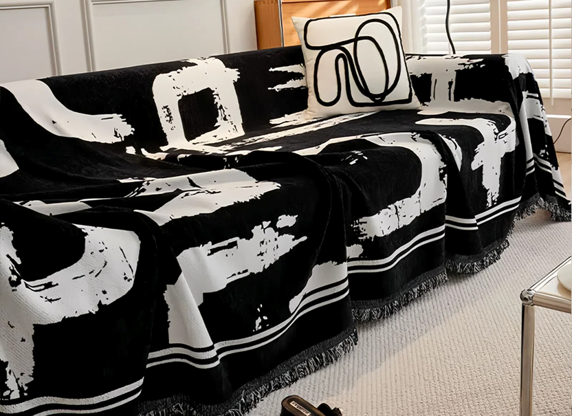 NUGGAL Anti-Scratch Black and White Modern Luxury Style Sofa Cover for Pet Family