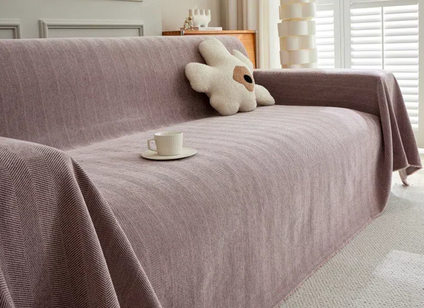 NUGGAL Herringbone Cream All-Season Luxury Scratch-Resistant Sofa Cover for Pet Parents
