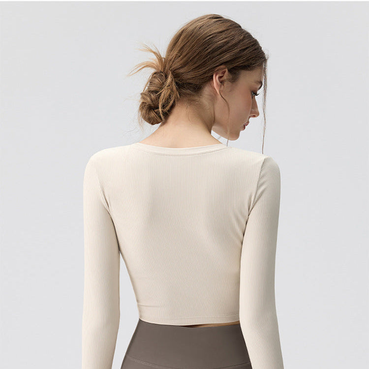 NUGGAL Pet Hair Resistant Push-Up Long Sleeve Thumb Hole Cropped Yoga Sports Top