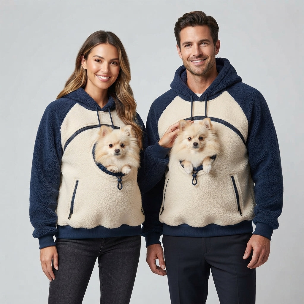 NUGGAL Fleece Pet Carrier Hoodie with Kangaroo Pouch & Zipper Pockets for Cats & Small Dogs