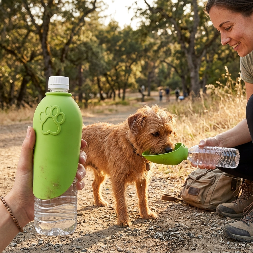 NUGGAL Foldable Silicone Dog Water Bowl Attachment | Portable Pet Travel Dispenser