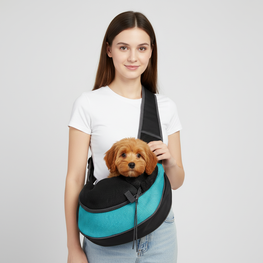 NUGGAL Ergonomic Pet Sling Carrier Breathable Mesh Crossbody Bag with