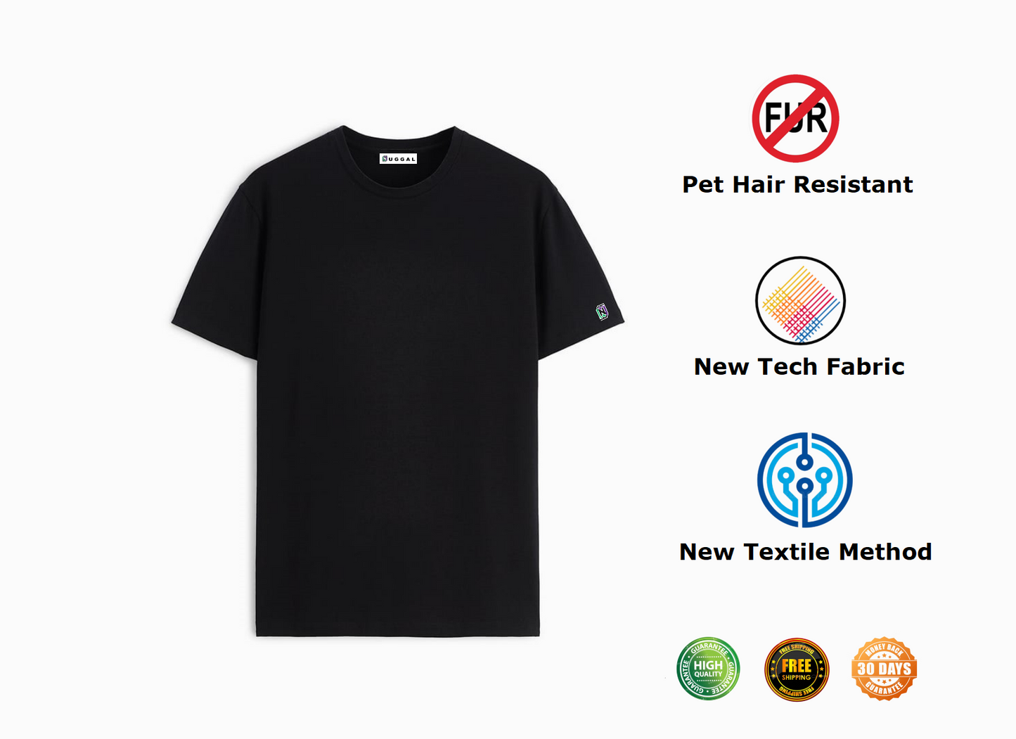 NUGGAL Unisex Pet Hair Resistant Tech T-shirt Classic Black