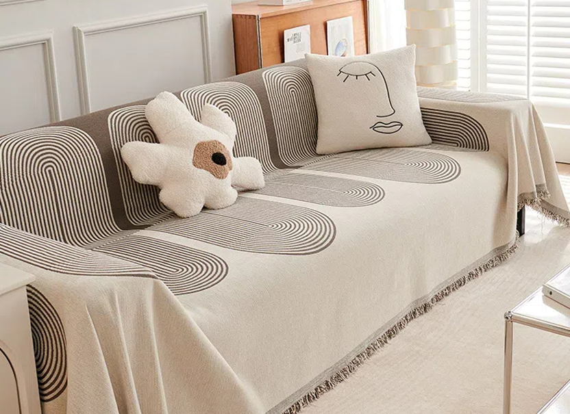 NUGGAL Tree Ring Pattern Chenille Sofa Cover - Scratch-Resistant for P