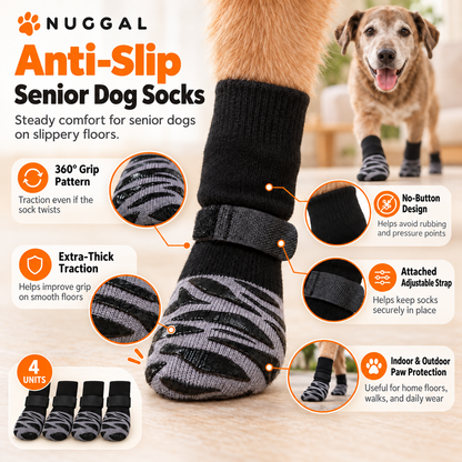 NUGGAL Anti-Slip Dog Socks with 360° Grip & Adjustable Straps (2 Sets)