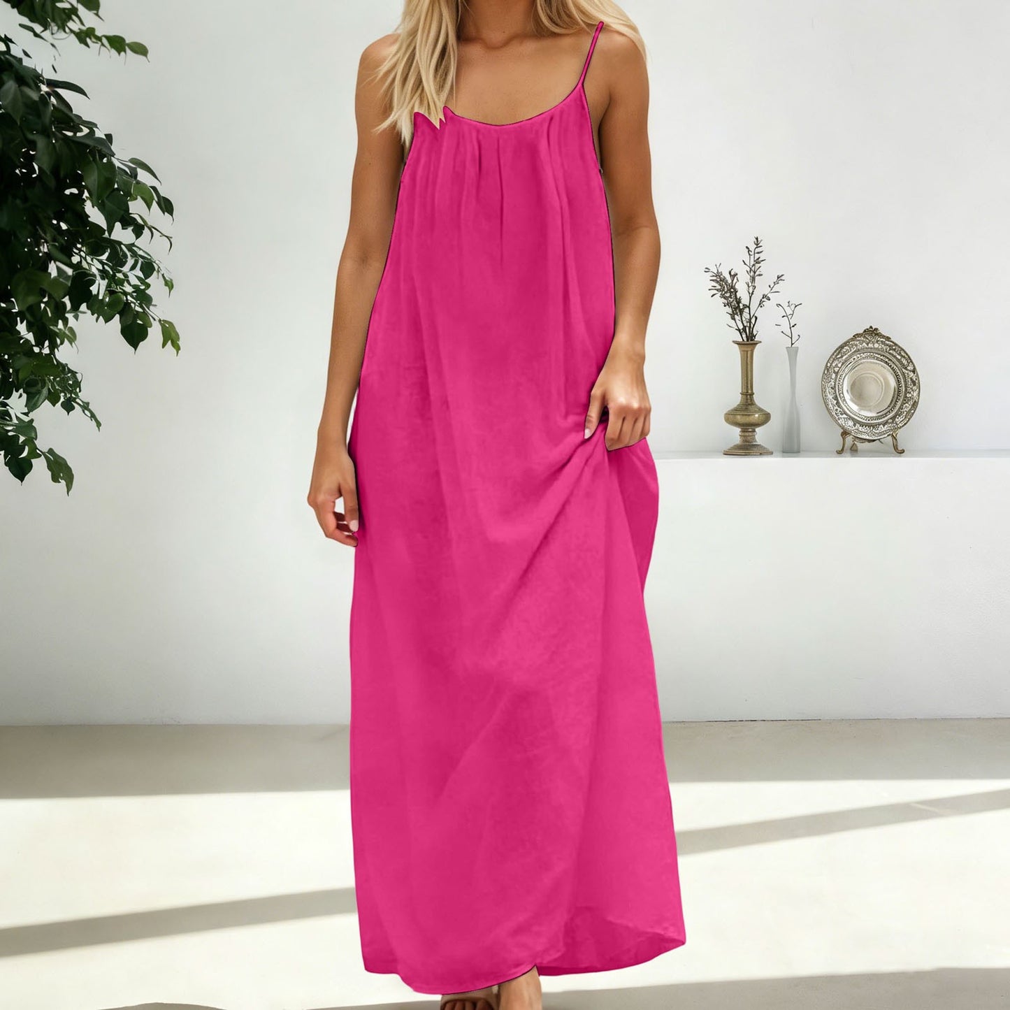 NUGGAL Pet Hair Resistant Open Back Loose Fit Slip Dress