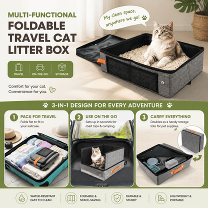 NUGGAL Ultimate Multi-Functional Foldable Travel Cat Litter Box - Portable, Waterproof