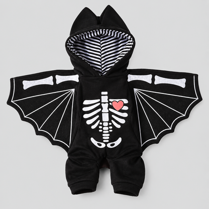NUGGAL Halloween Skeleton Bat Wings Hoodie Costume for Dogs & Cats