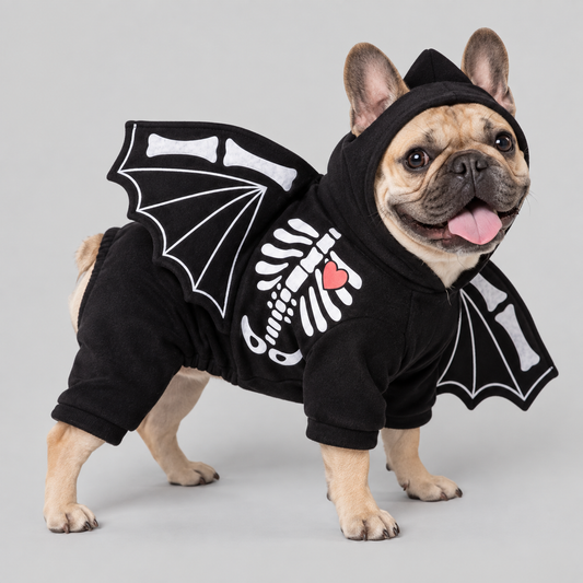 NUGGAL Halloween Skeleton Bat Wings Hoodie Costume for Dogs & Cats