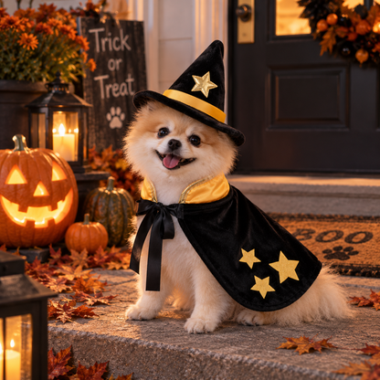 NUGGAL Halloween Witch Hat & Cape Costume for Dogs & Cats