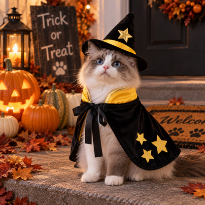 NUGGAL Halloween Witch Hat & Cape Costume for Dogs & Cats