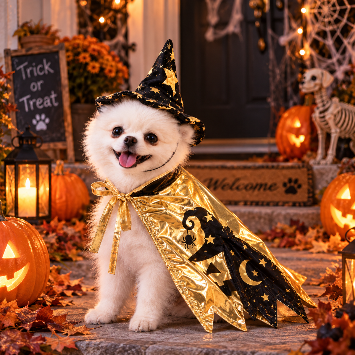 NUGGAL Halloween Wizard Hat & Magic Cape Costume for Dogs & Cats