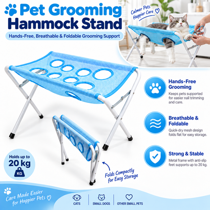 NUGGAL Pet Grooming Hammock Stand – Foldable Mesh Grooming Support for Small Cats & Dogs