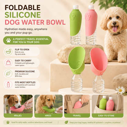 NUGGAL FREE GIFT Foldable Silicone Dog Water Bowl Attachment | Portable Pet Travel Dispenser