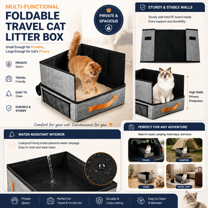 NUGGAL Ultimate Multi-Functional Foldable Travel Cat Litter Box - Portable, Waterproof