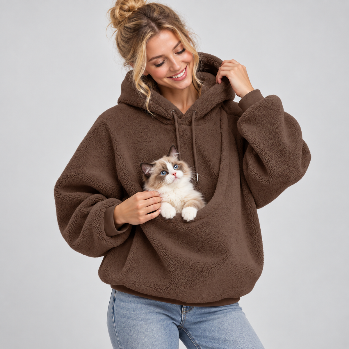 NUGGAL Unisex Oversized Fleece Pet Pouch Hoodie