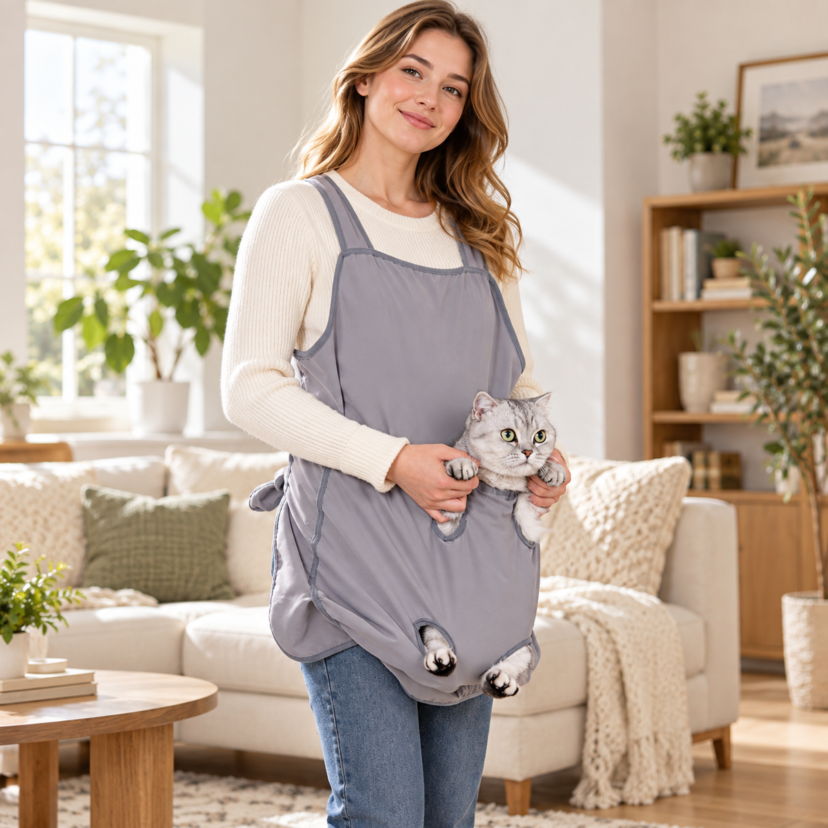 NUGGAL Pet Grooming & Petting Apron with Paw Openings – Hands-Free Pet Apron for Nail Trimming, Grooming & Cuddling