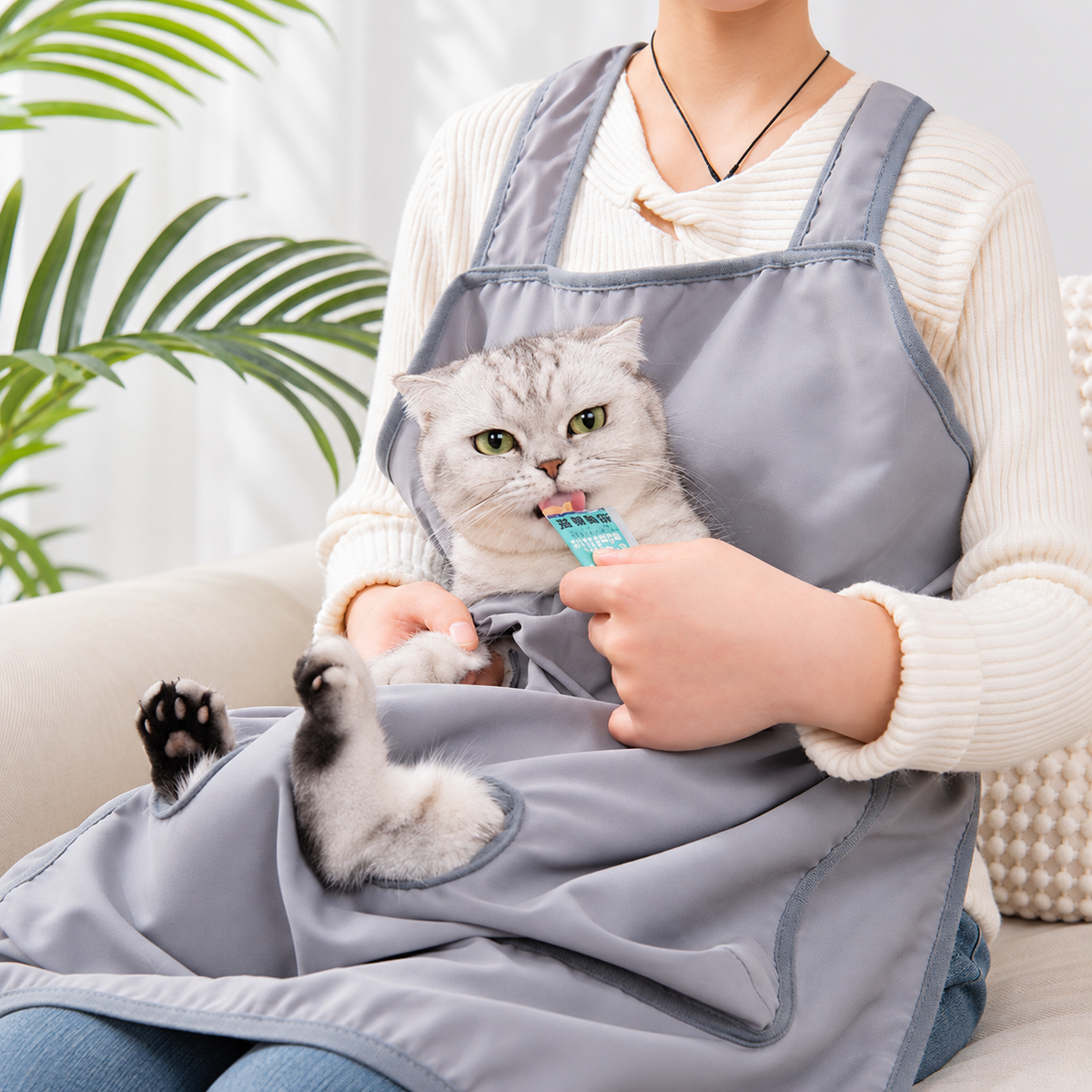 NUGGAL Pet Grooming & Petting Apron with Paw Openings – Hands-Free Pet Apron for Nail Trimming, Grooming & Cuddling