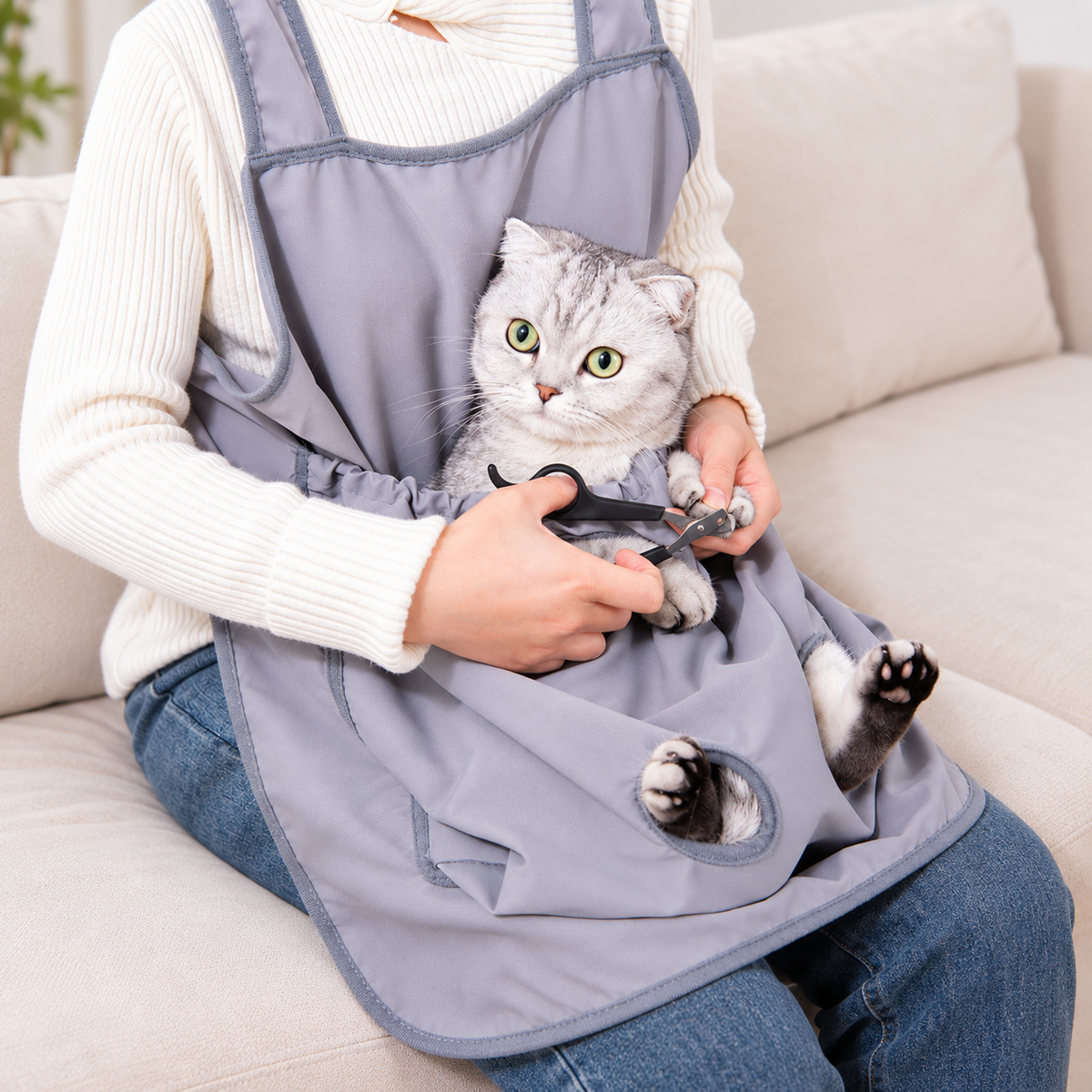 NUGGAL Pet Grooming & Petting Apron with Paw Openings – Hands-Free Pet Apron for Nail Trimming, Grooming & Cuddling