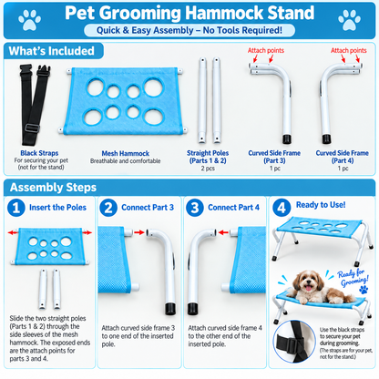 NUGGAL Pet Grooming Hammock Stand – Foldable Mesh Grooming Support for Small Cats & Dogs