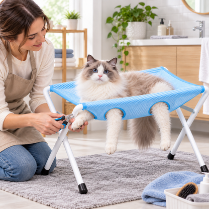 NUGGAL Pet Grooming Hammock Stand – Foldable Mesh Grooming Support for Small Cats & Dogs