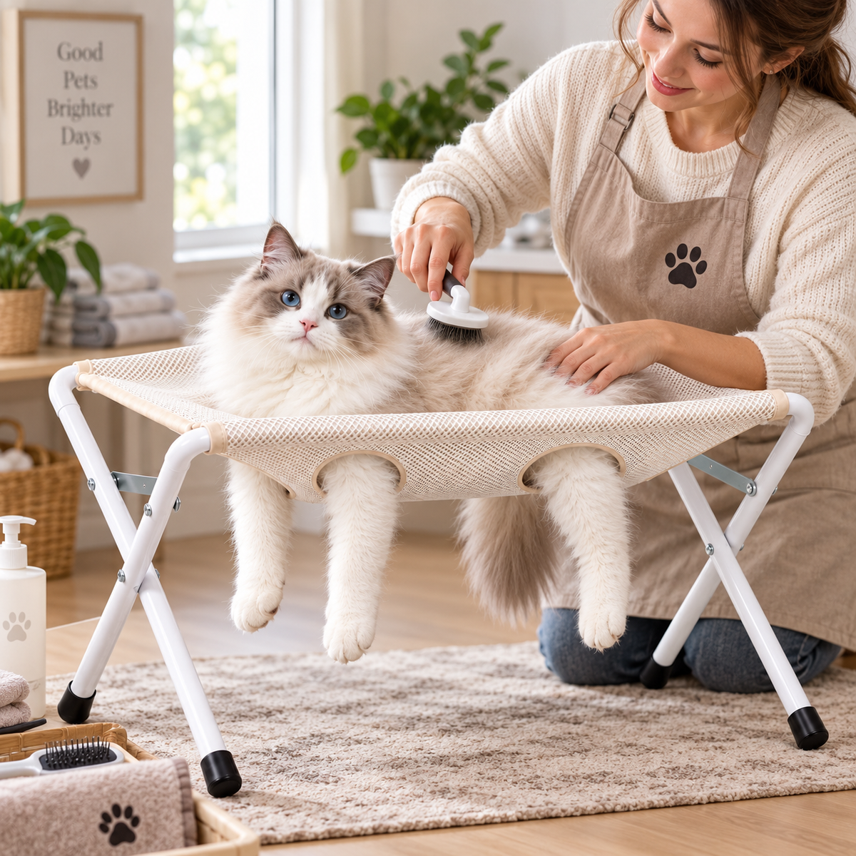 NUGGAL Pet Grooming Hammock Stand – Foldable Mesh Grooming Support for Small Cats & Dogs