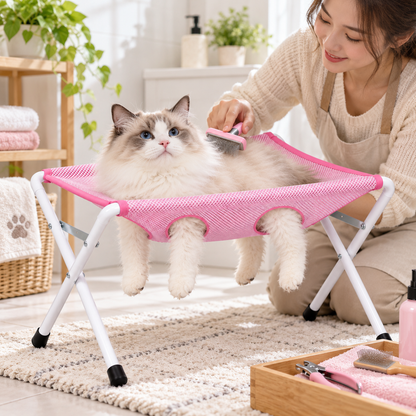 NUGGAL Pet Grooming Hammock Stand – Foldable Mesh Grooming Support for Small Cats & Dogs