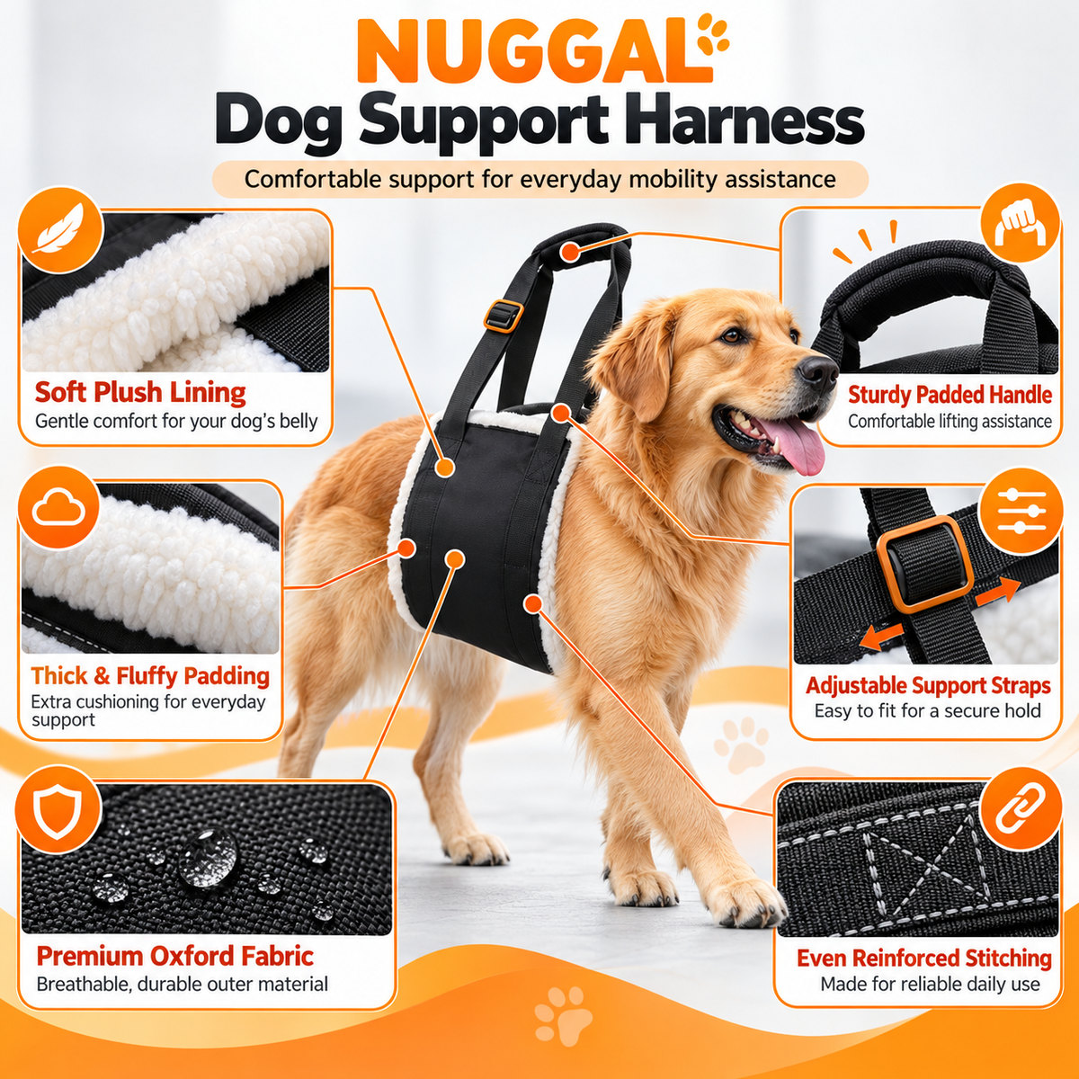 NUGGAL Large Dog Lift Harness & Support Sling for Senior & Disabled Dogs