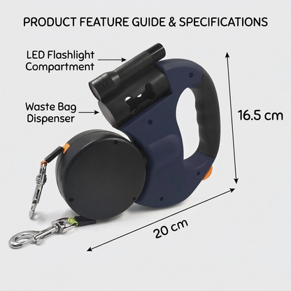 NUGGAL 3-in-1 Dual Retractable Dog Leash with LED & Bag Dispenser