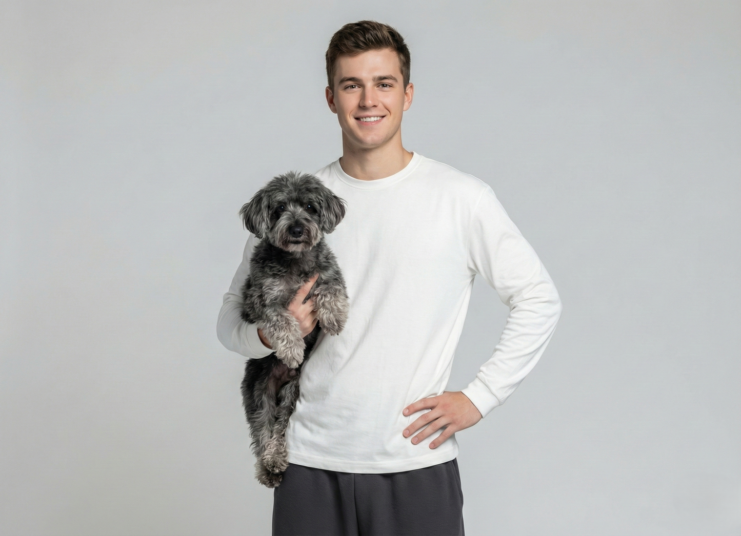 NUGGAL Unisex Pet Hair Resistant Tech T-shirt Long Sleeve Classic White