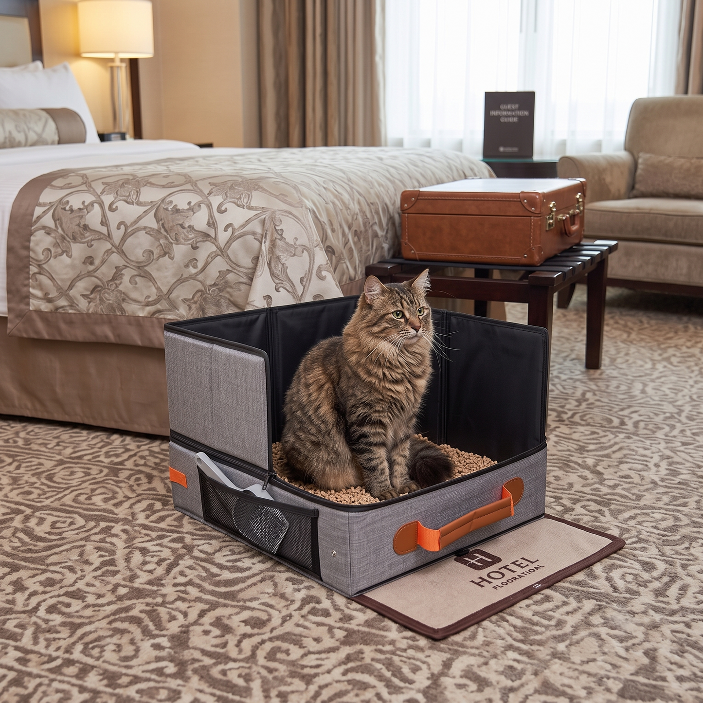 NUGGAL Ultimate Multi-Functional Foldable Travel Cat Litter Box - Portable, Waterproof