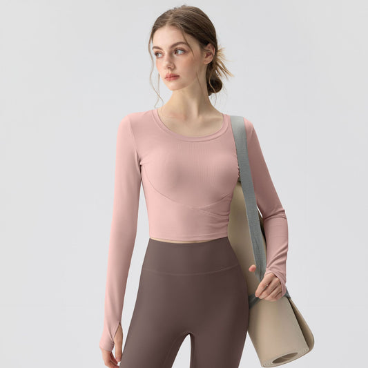 NUGGAL Pet Hair Resistant Push-Up Long Sleeve Thumb Hole Cropped Yoga Sports Top