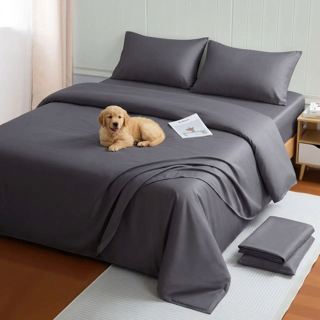 NUGGAL Pet Hair-Resistant Bamboo Full Sheet & Duvet Cover Set – Ultimate Eco-Friendly Comfort for Pet Owners