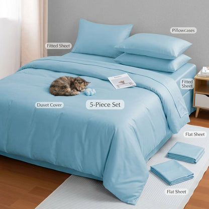 NUGGAL Pet Hair-Resistant Bamboo Full Sheet & Duvet Cover Set – Ultimate Eco-Friendly Comfort for Pet Owners