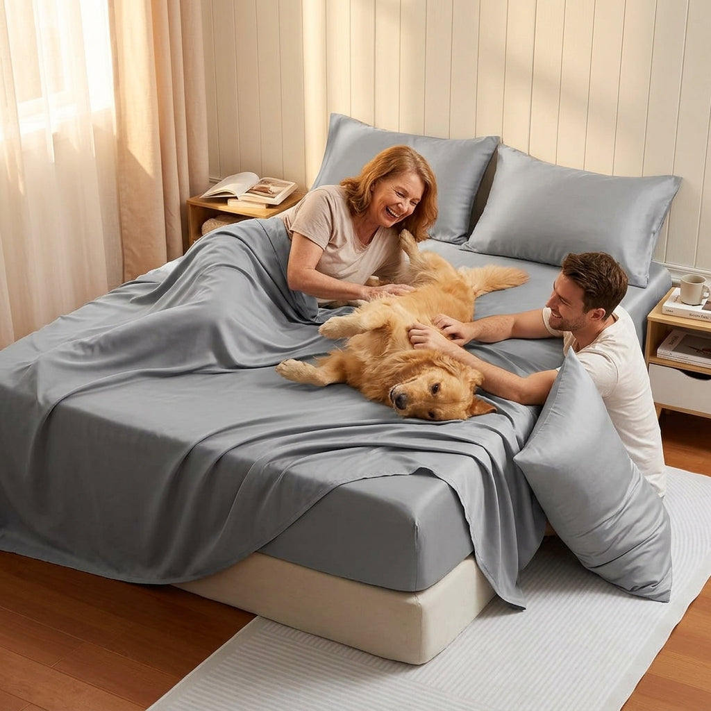 NUGGAL Pet Hair-Resistant Bamboo Sheet Set – Breathable, Sustainable Comfort for Pet Owners