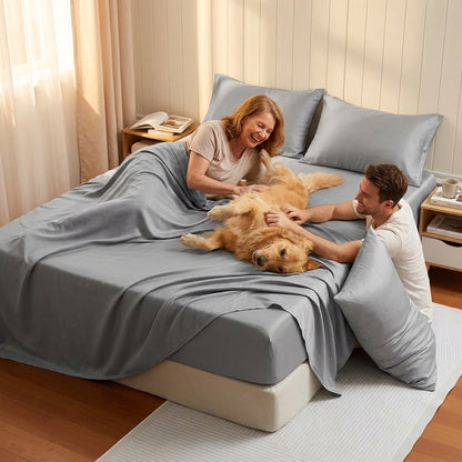 NUGGAL Pet Hair-Resistant Bamboo Sheet Set – Breathable, Sustainable Comfort for Pet Owners