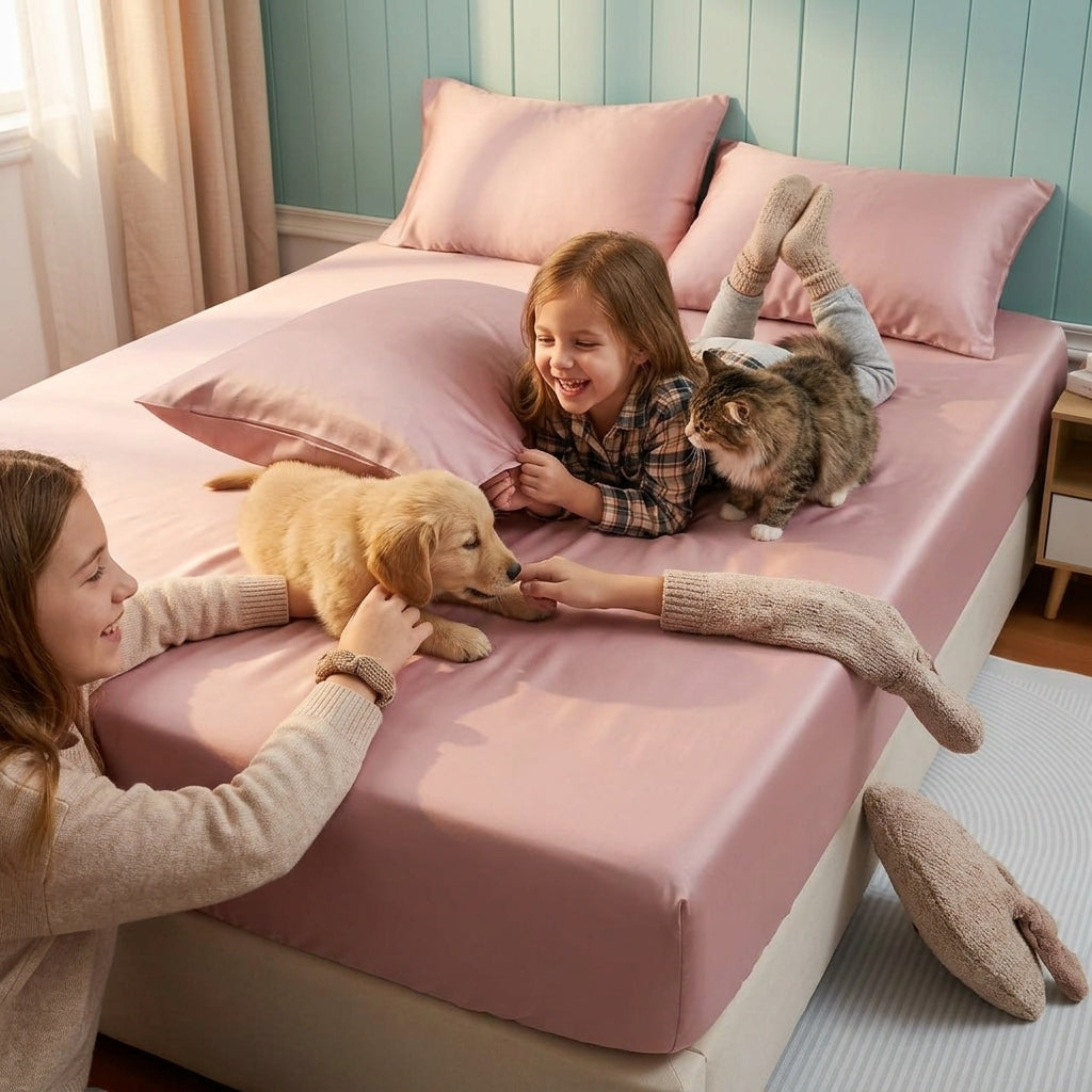 NUGGAL Pet Hair-Resistant Bamboo Fitted Sheet – Soft, Sustainable, and Pet-Friendly Comfort