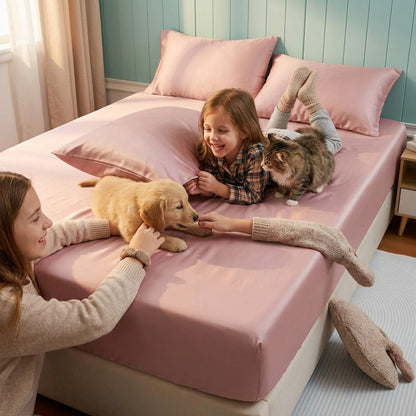 NUGGAL Pet Hair-Resistant Bamboo Fitted Sheet – Soft, Sustainable, and Pet-Friendly Comfort