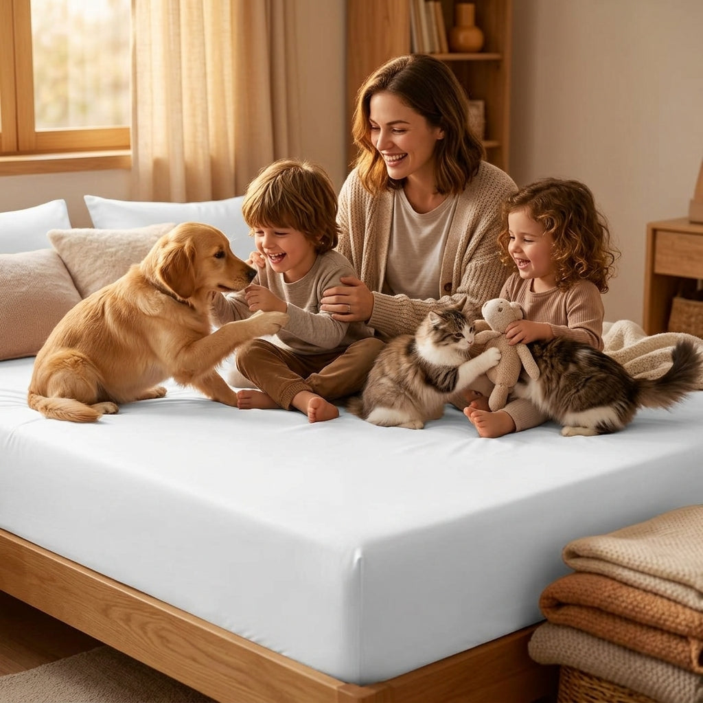 NUGGAL Pet Hair-Resistant Bamboo Fitted Sheet – Soft, Sustainable, and Pet-Friendly Comfort