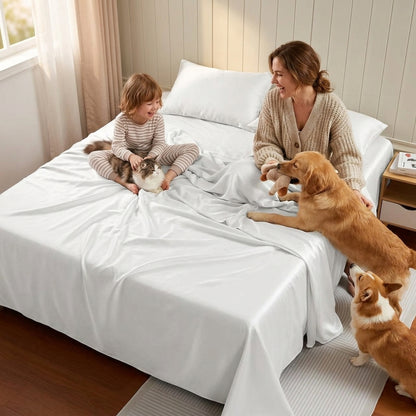 NUGGAL Pet Hair-Resistant Bamboo Flat Sheet – Soft, Sustainable, and Pet-Friendly Comfort