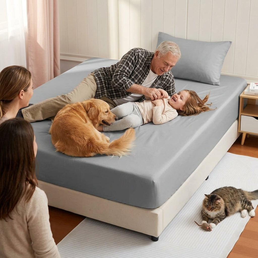 NUGGAL Pet Hair-Resistant Bamboo Fitted Sheet – Soft, Sustainable, and Pet-Friendly Comfort