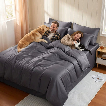 NUGGAL Pet Hair-Resistant Bamboo Full Sheet & Duvet Cover Set – Ultimate Eco-Friendly Comfort for Pet Owners