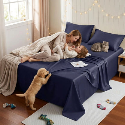NUGGAL Pet Hair-Resistant Bamboo Sheet Set – Breathable, Sustainable Comfort for Pet Owners