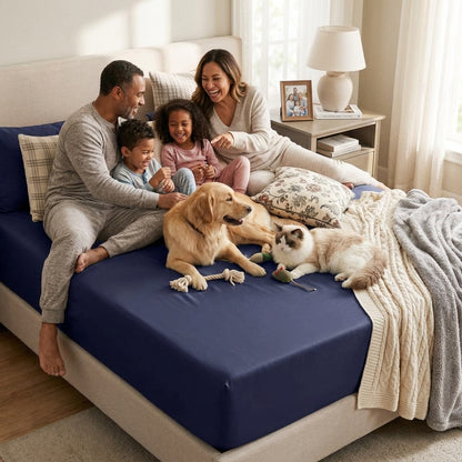 NUGGAL Pet Hair-Resistant Bamboo Fitted Sheet – Soft, Sustainable, and Pet-Friendly Comfort