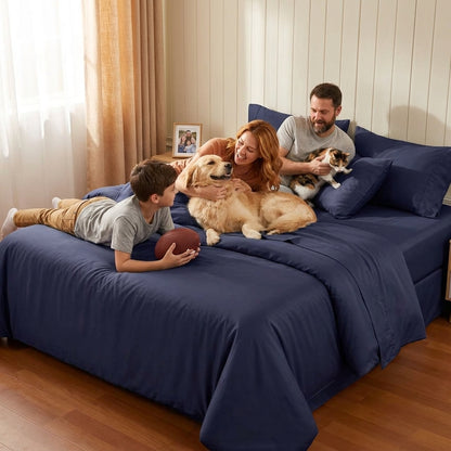 NUGGAL Pet Hair-Resistant Bamboo Full Sheet & Duvet Cover Set – Ultimate Eco-Friendly Comfort for Pet Owners