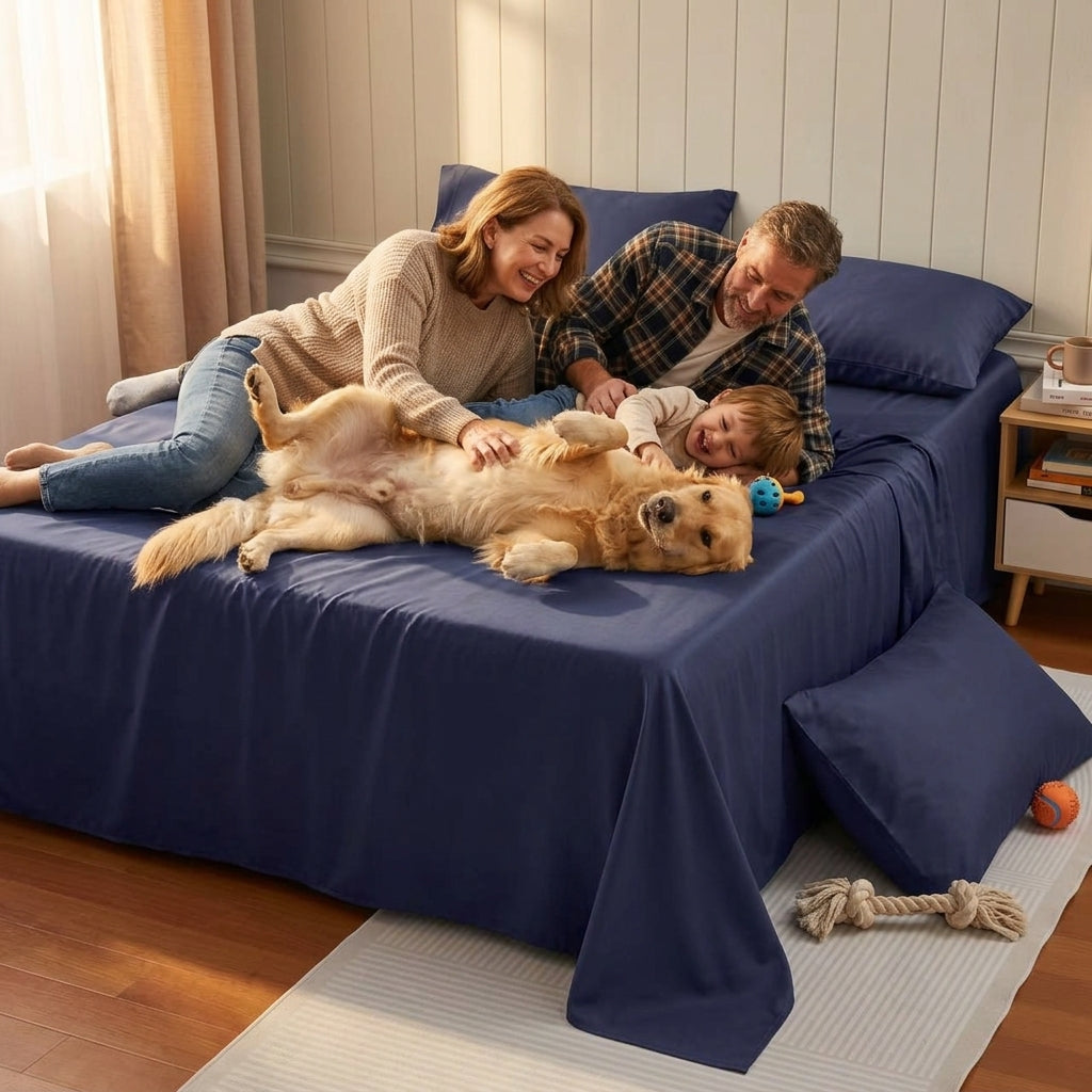NUGGAL Pet Hair-Resistant Bamboo Flat Sheet – Soft, Sustainable, and Pet-Friendly Comfort